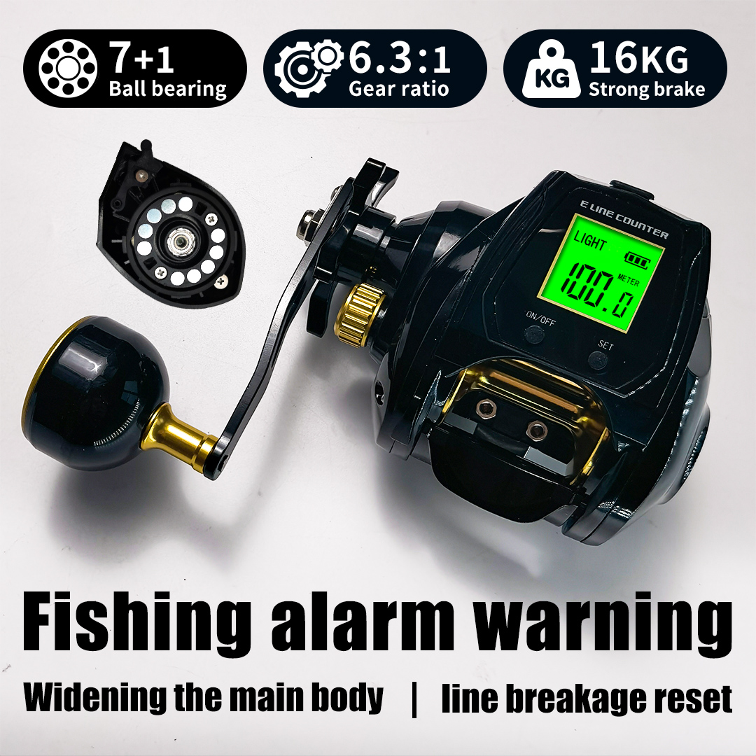 Trolling Reel - 16-Kilogramm-Bremskraft, 6,3-Gang-Übersetzung, 7+1-Lager, Großes Digital-Display mit